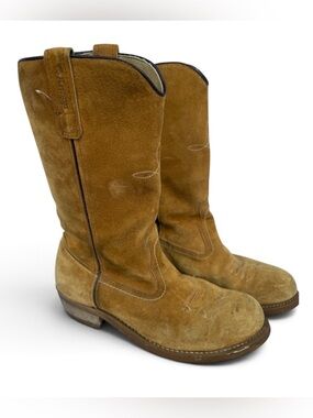 Vintage Knapp Men’s Suede Mid-Calf Heeled Western Work Boots - Tan- 9
